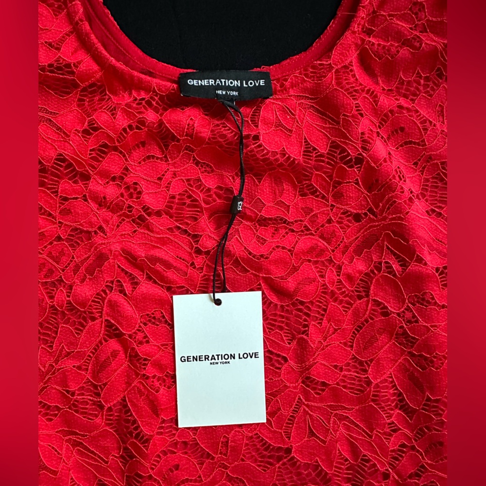 Generation Love Gigi Red Lace Scoop-Neck bodysuit Large Flame new - Picture 9 of 16